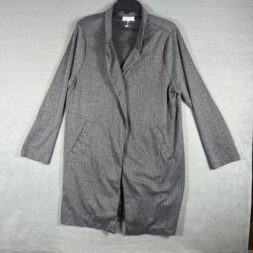 MELLODAY Women's Gray Herringbone Open Front Long Cardigan Coat Jacket XL